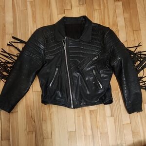 Black Leather Fringe Jacket